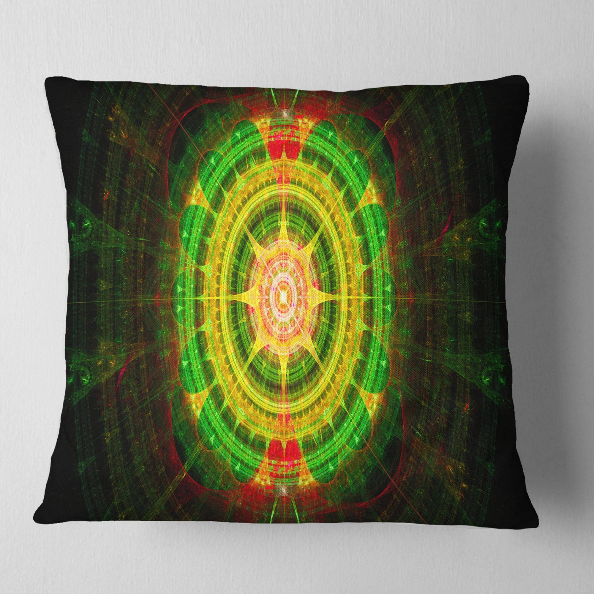 Designart Bright Green Fractal Sphere - Abstract Throw Pillow - 16x16