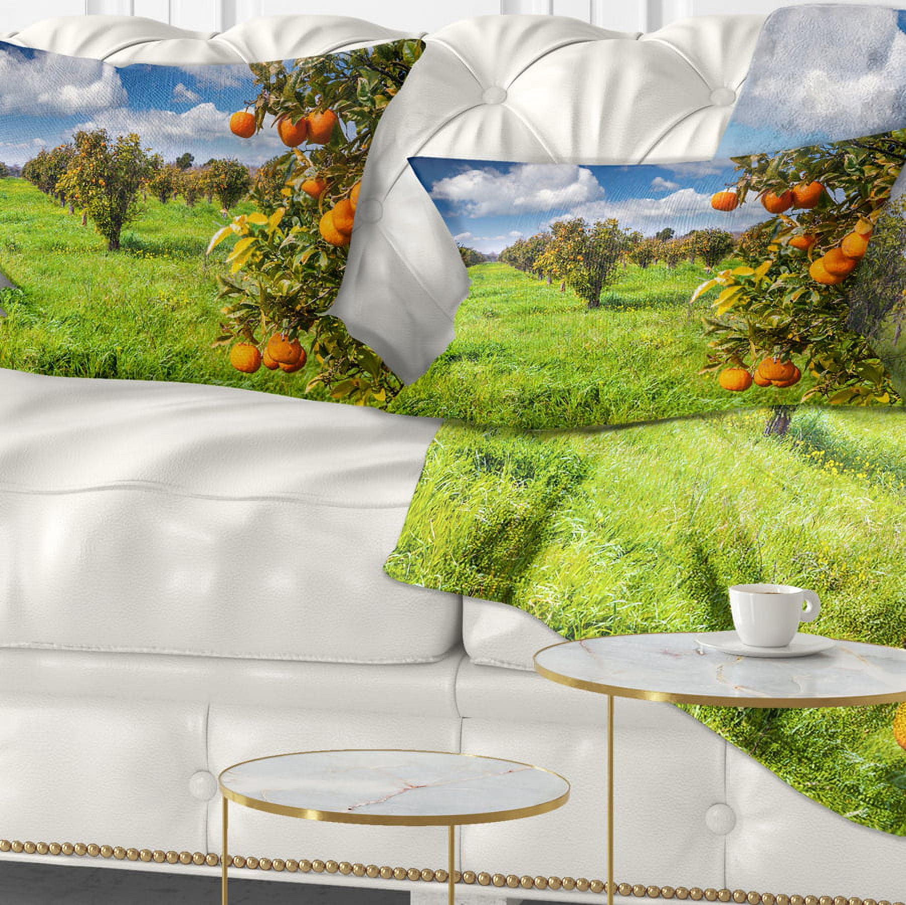Designart Bright Green Grass in Orange Garden - Landscape Printed Throw Pillow - 12x20