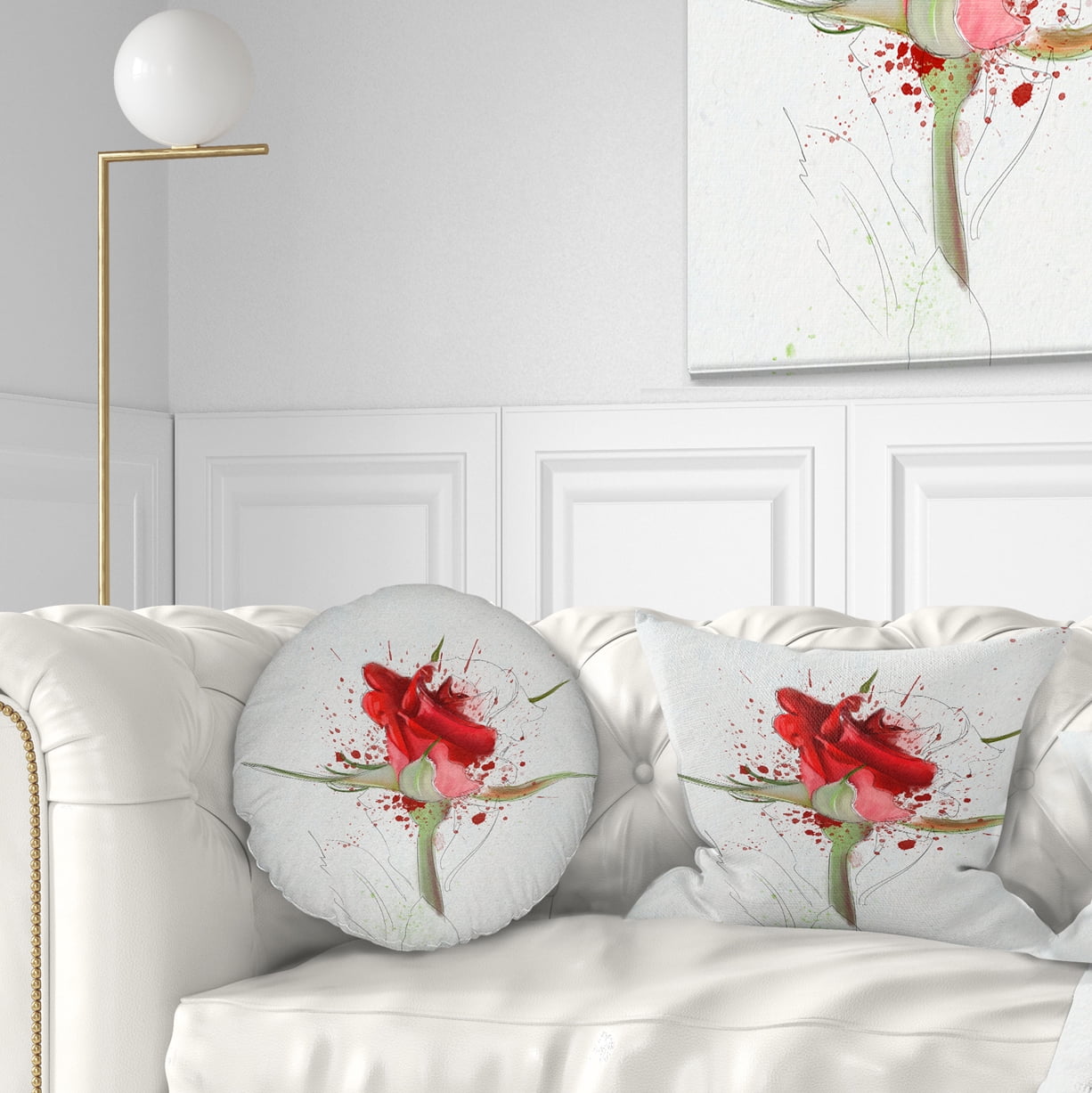 Designart Bright Hand drawn Red Rose Sketch - Floral Throw Pillow - 12x20