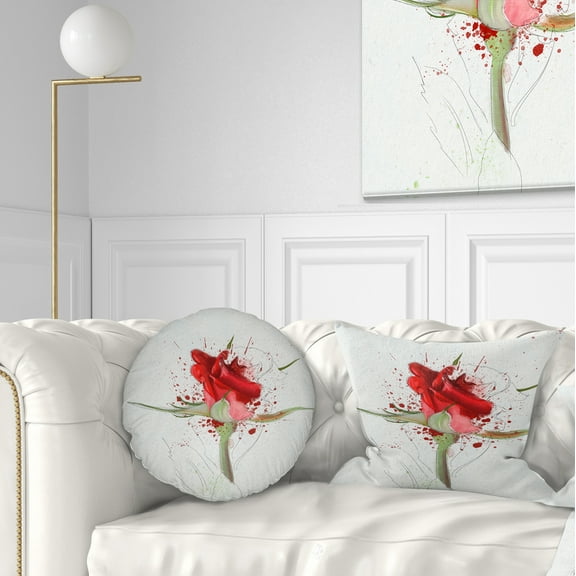 Designart Bright Hand drawn Red Rose Sketch - Floral Throw Pillow - 12x20