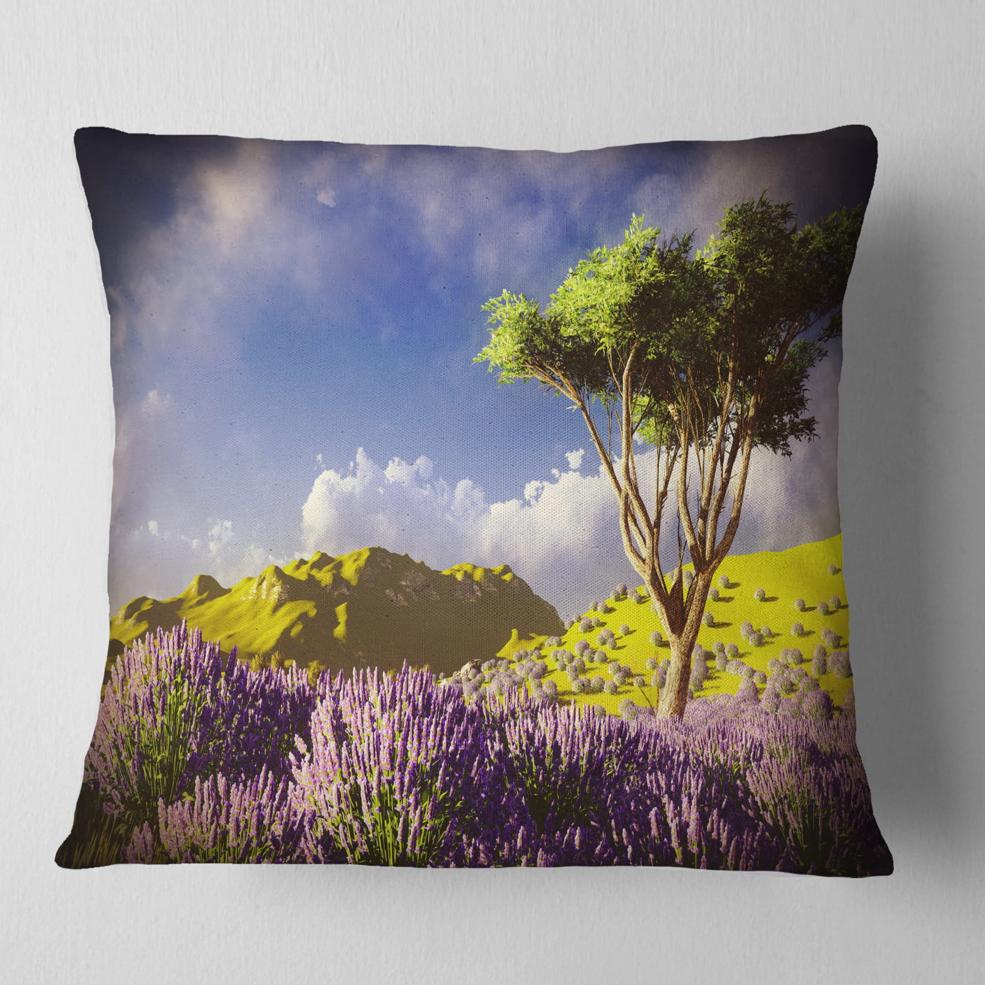 Designart Bright Lavender Garden Field - Modern Landscape Printed Throw Pillow - 16x16