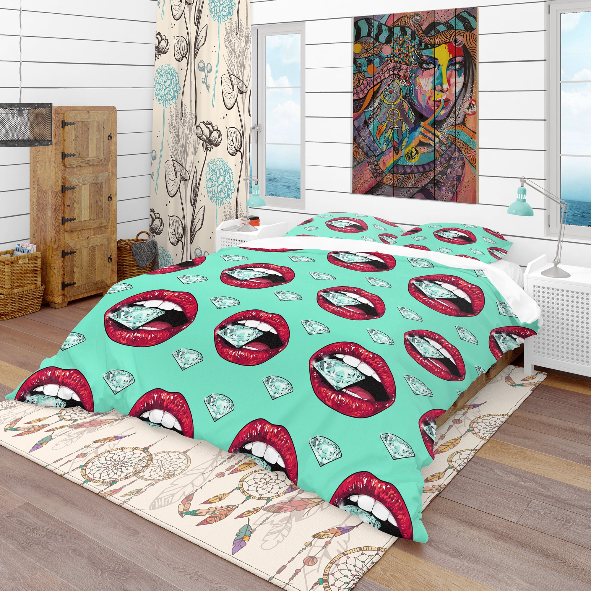 Designart 'Bright Lips Holding A Sparkling Brilliant' Modern & Contemporary Duvet Cover Set