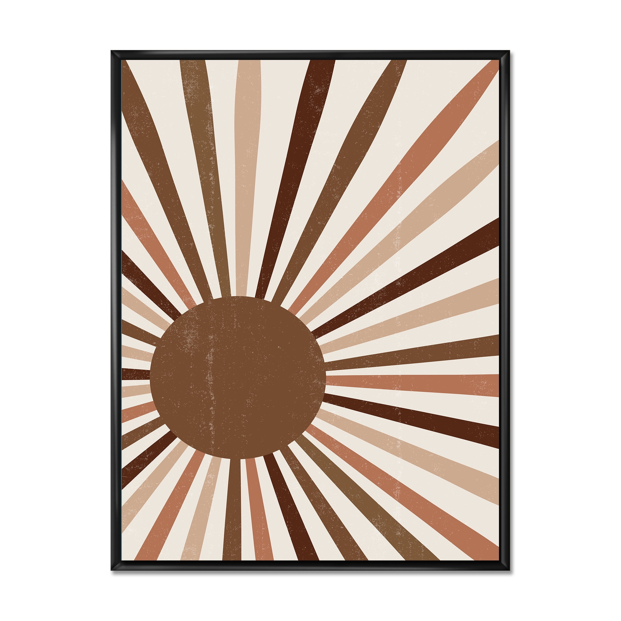 Designart 'Bright Minimalist Shining Terracotta Sun Rays' Modern Framed Canvas Wall Art Print