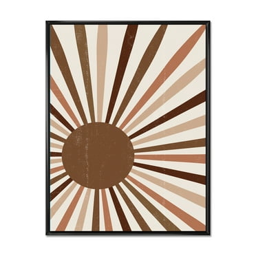 Designart 'Bright Minimalist Shining Terracotta Sun Rays' Modern Framed Canvas Wall Art Print