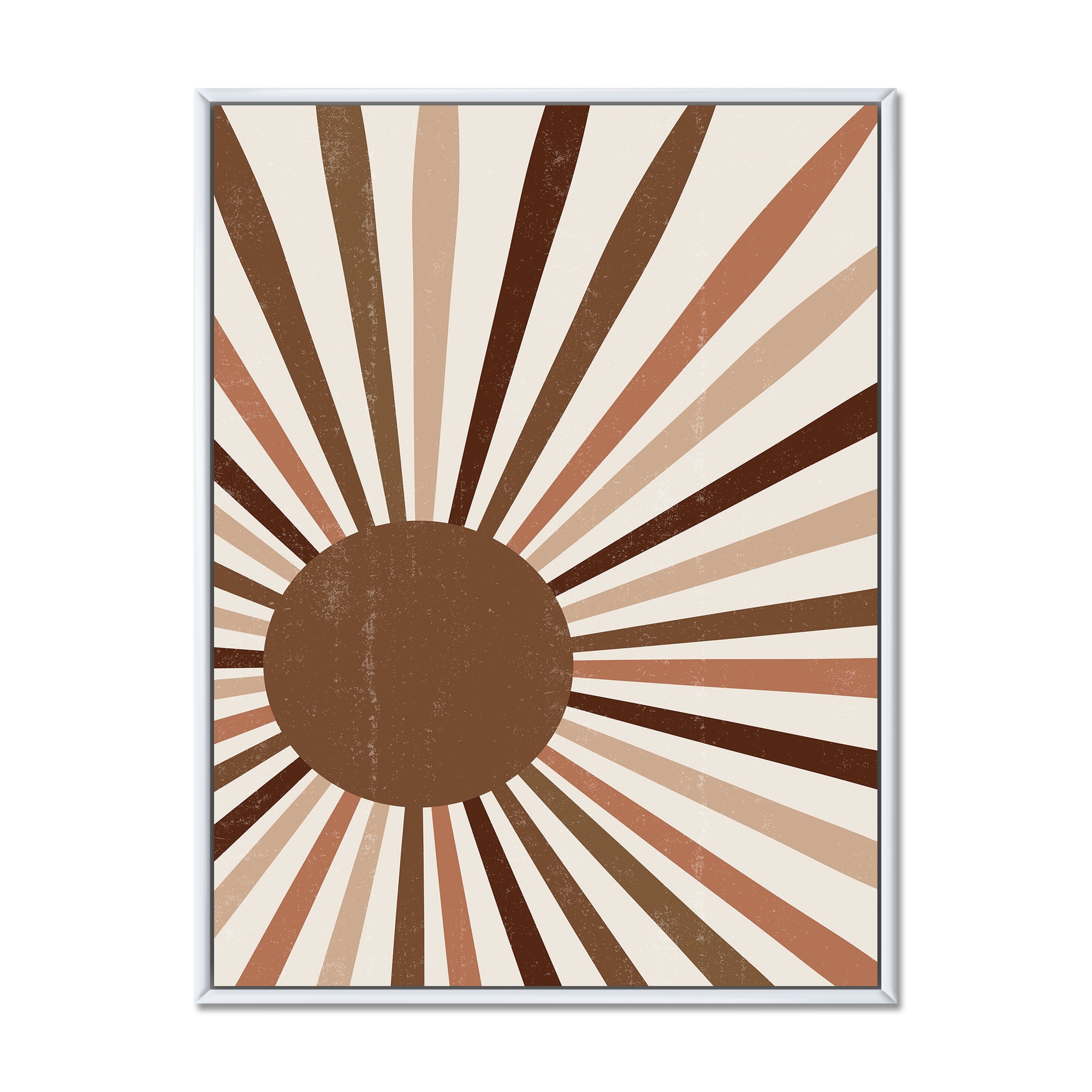 Designart 'Bright Minimalist Shining Terracotta Sun Rays' Modern Framed Canvas Wall Art Print
