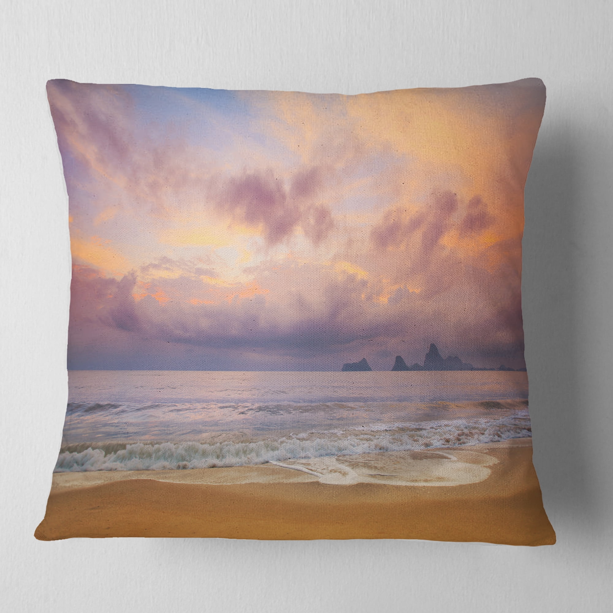 Designart Bright Morning over the Sea - Modern Seashore Throw Pillow - 18x18