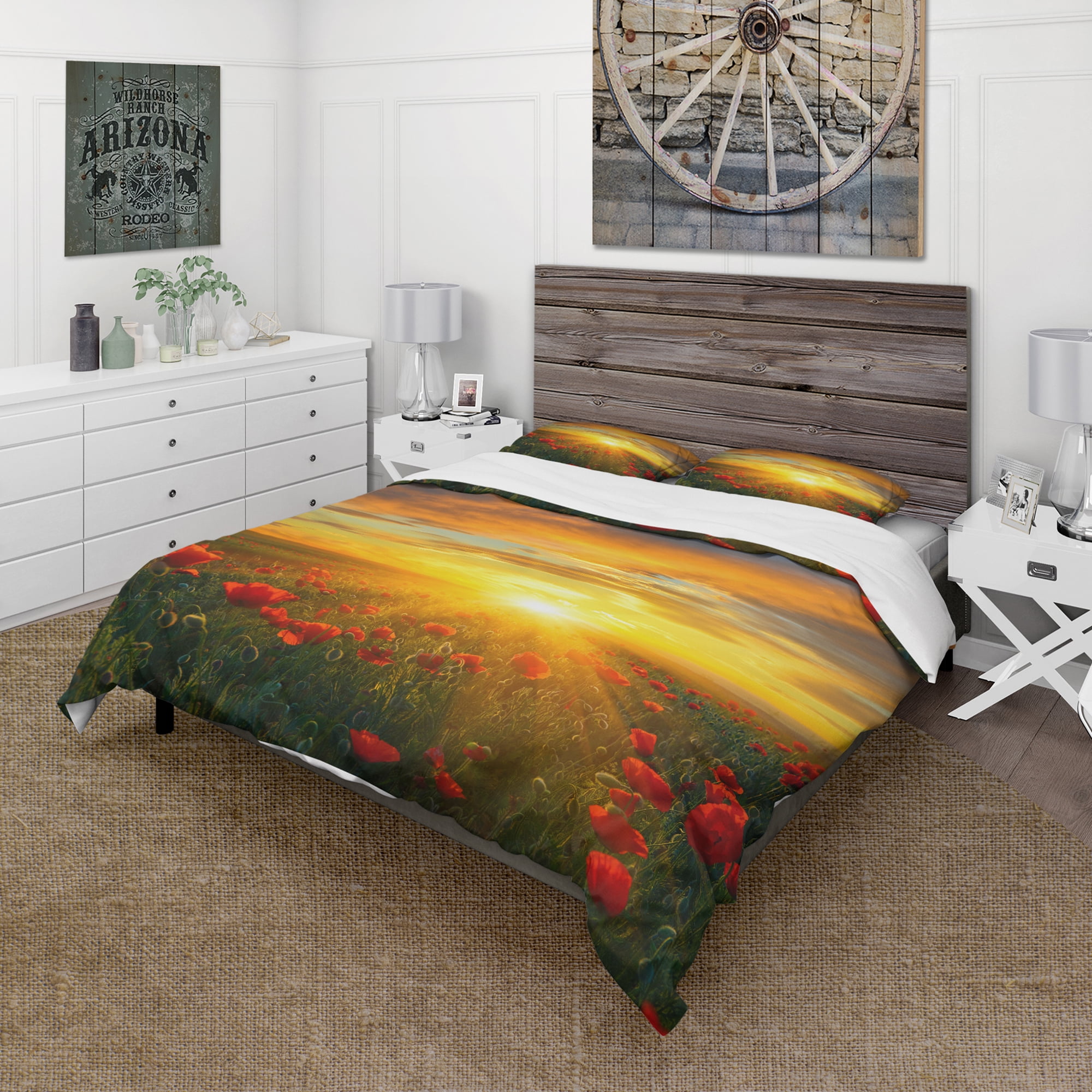 Designart 'Bright New Day Over Poppy Fields' Cabin & Lodge Duvet Cover Set
