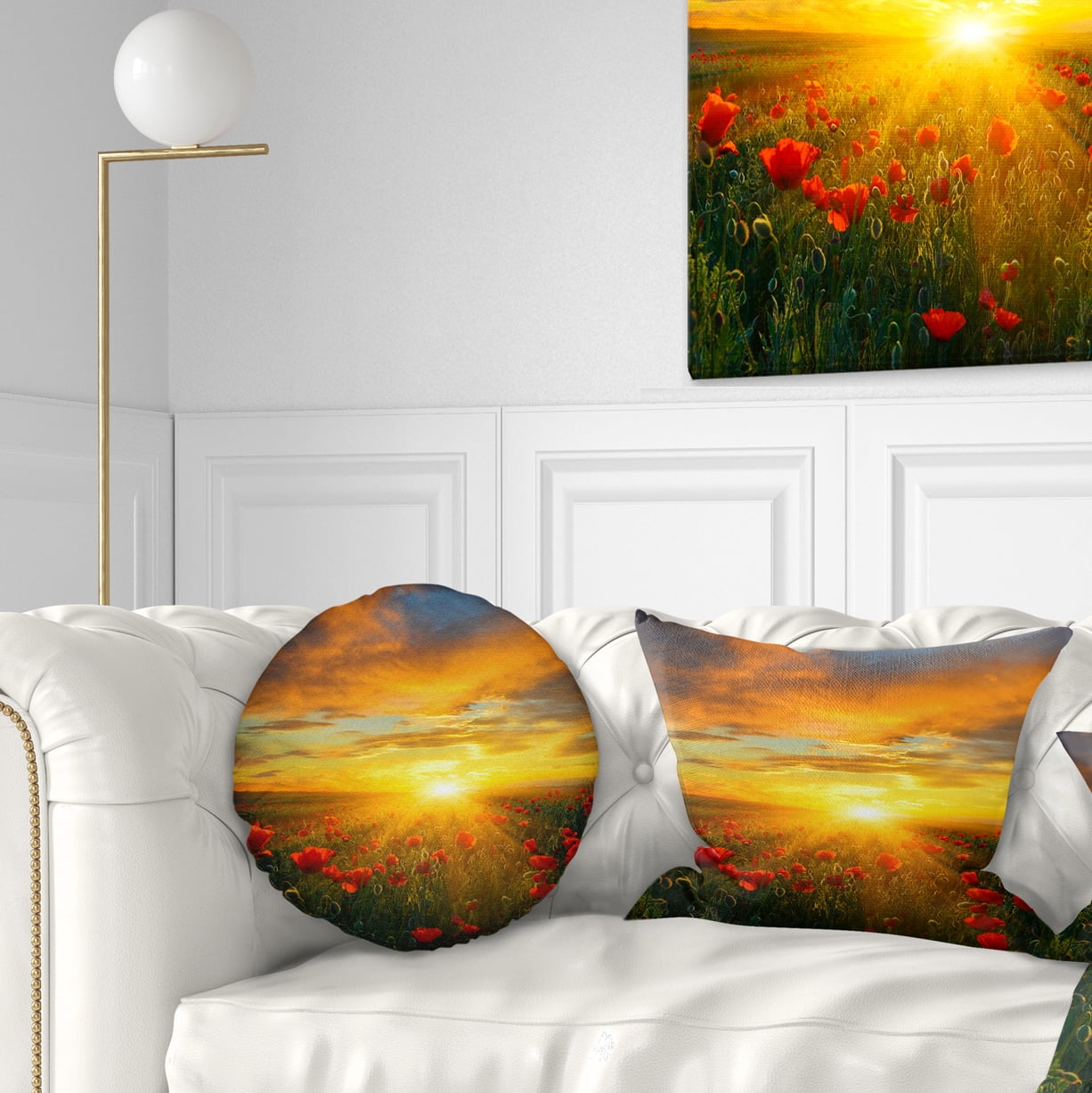 Designart Bright New Day over Poppy Fields - Floral Throw Pillow - 12x20
