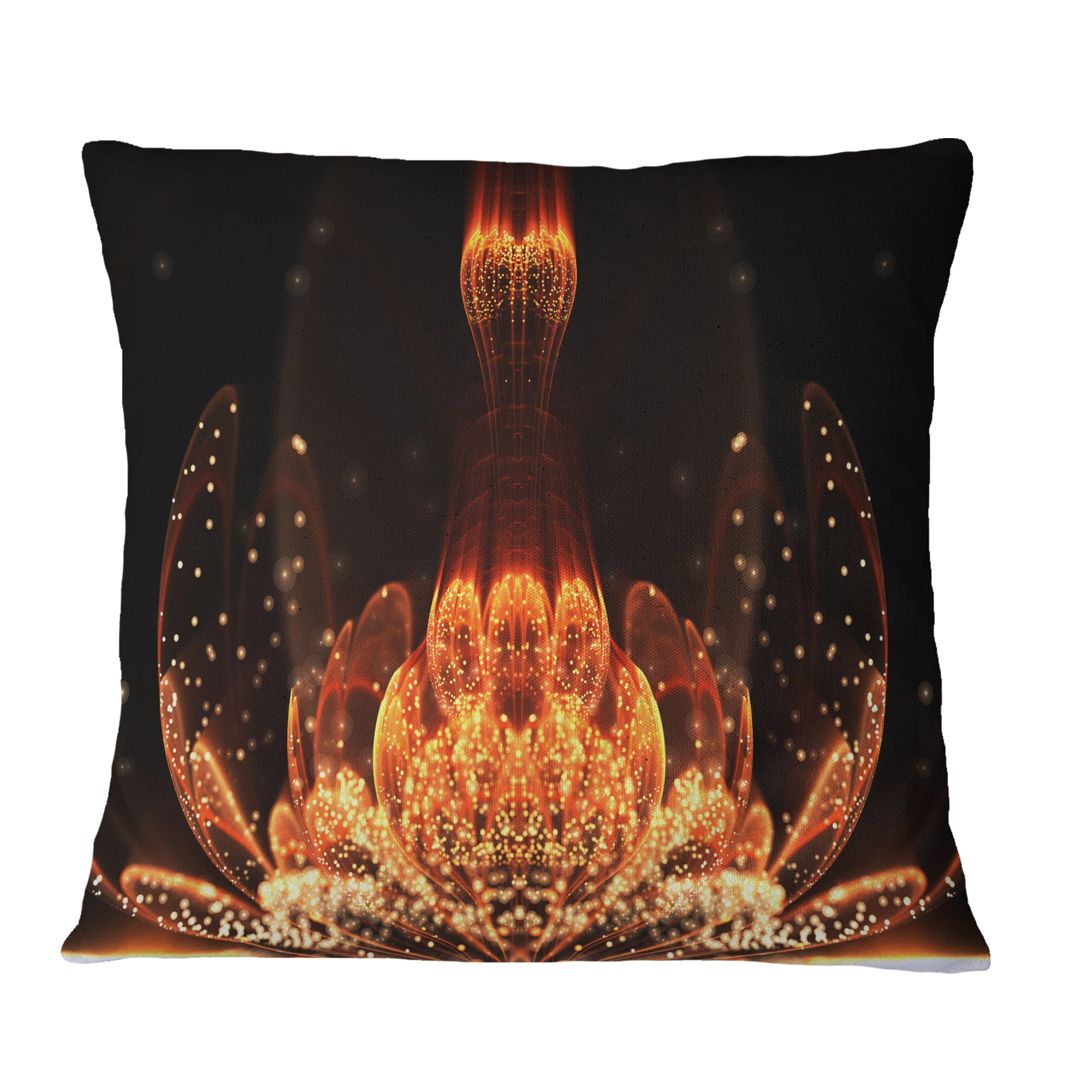 Designart Bright Orange Glossy Fractal Flower - Floral Throw Pillow - 16x16