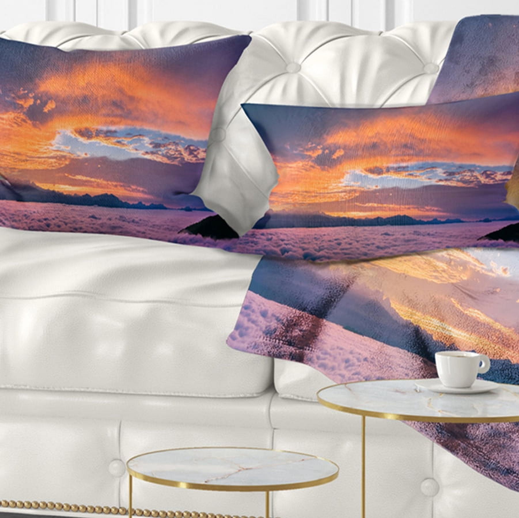 Designart Bright Panoramic Sunset Over Sea - Landscape Printed Throw Pillow - 12x20