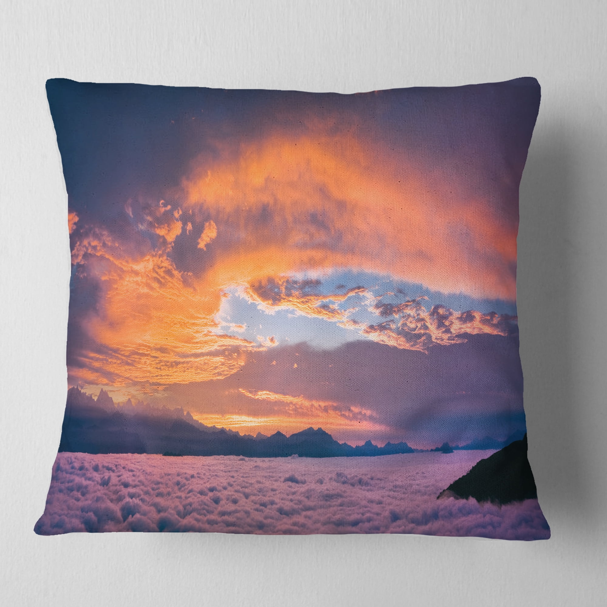 Designart Bright Panoramic Sunset Over Sea - Landscape Printed Throw Pillow - 18x18