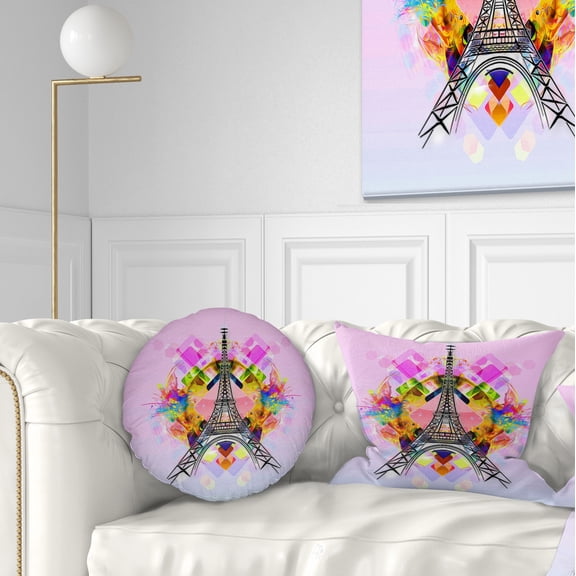 Designart Bright Paris Eiffel TowerCartoon - Abstract Throw Pillow - 12x20