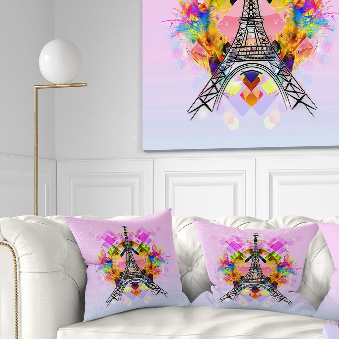 Designart Bright Paris Eiffel TowerCartoon - Abstract Throw Pillow - 18x18