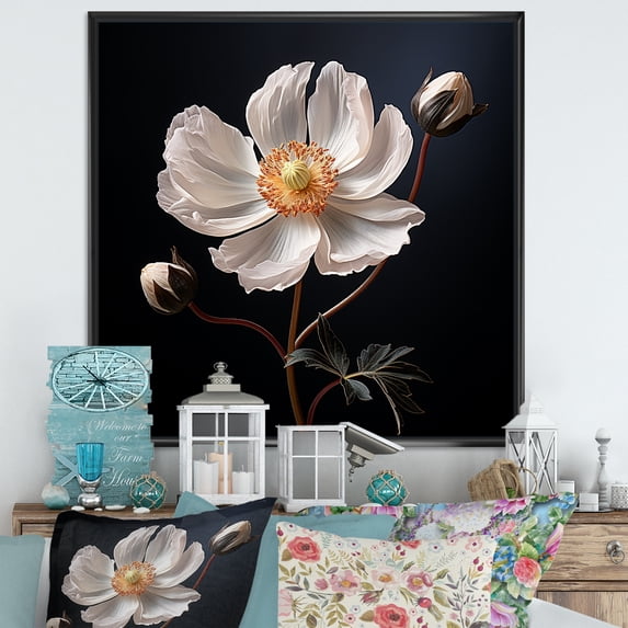 Designart "Bright Petal Daydreams I" Ranunculus Floater Framed Wall Art Living Room