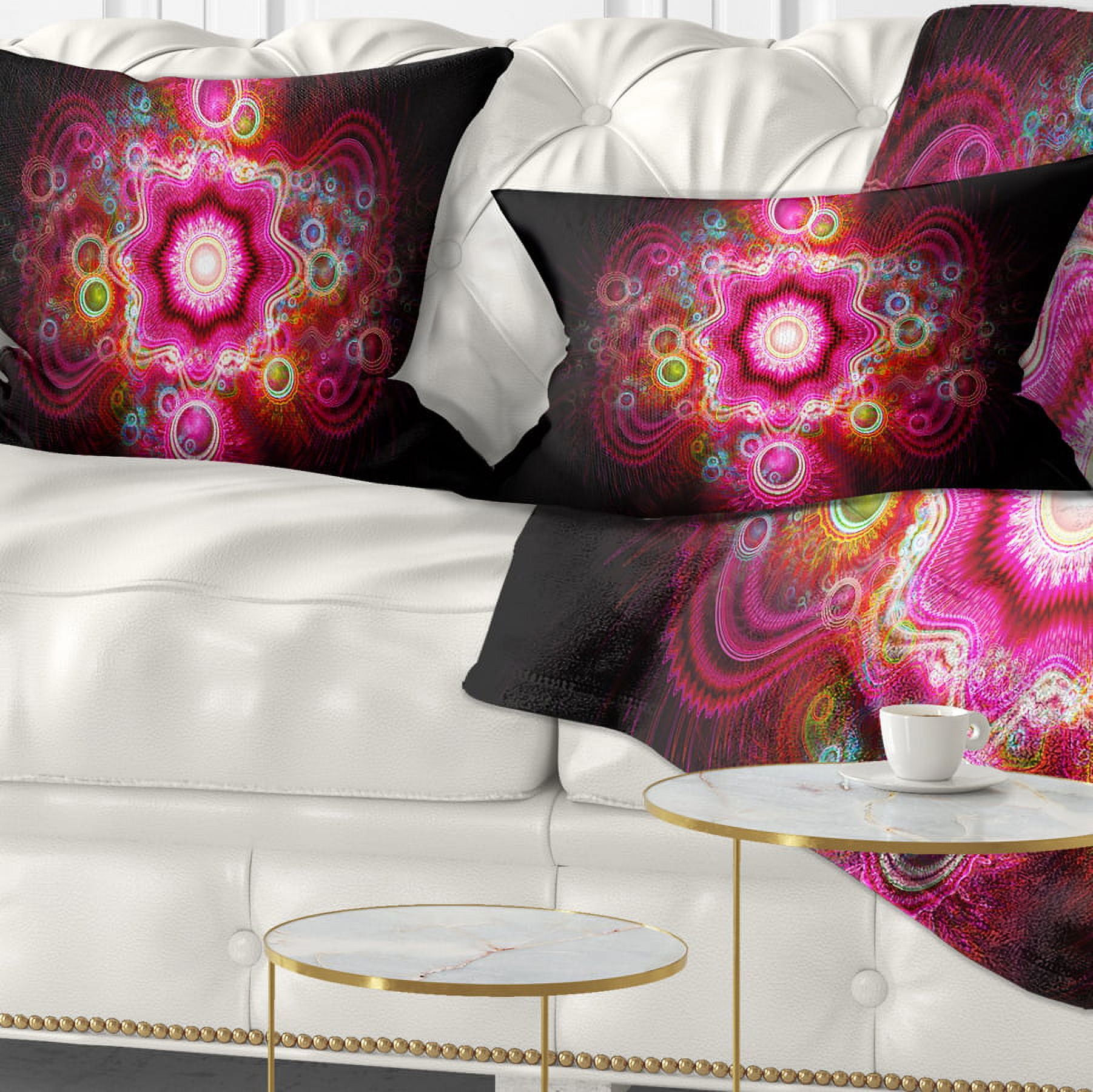 Designart Bright Pink Fractal Flower - Abstract Throw Pillow - 12x20