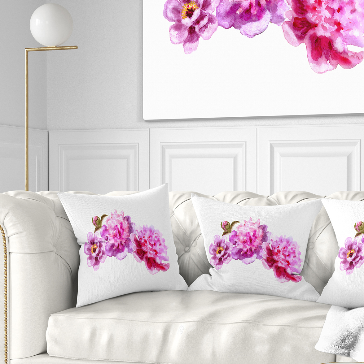 Designart Bright Pink Peony Flowers - Floral Throw Pillow - 16x16
