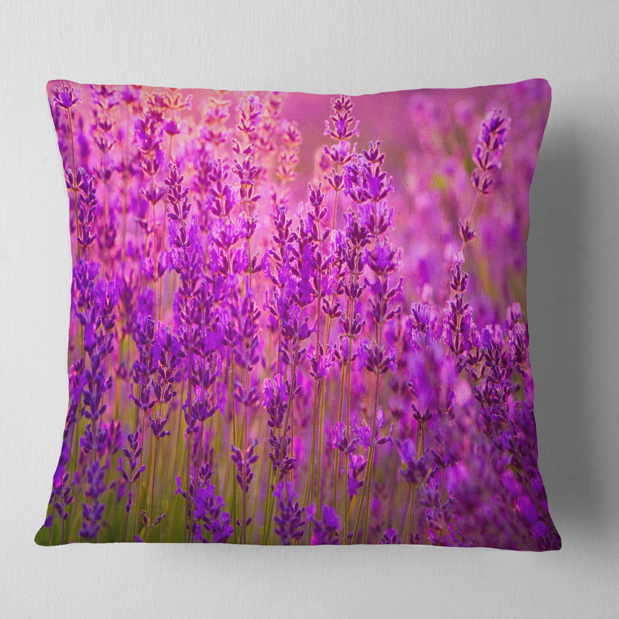 Designart Bright Purple Lavender Field Tihany - Floral Throw Pillow - 16x16