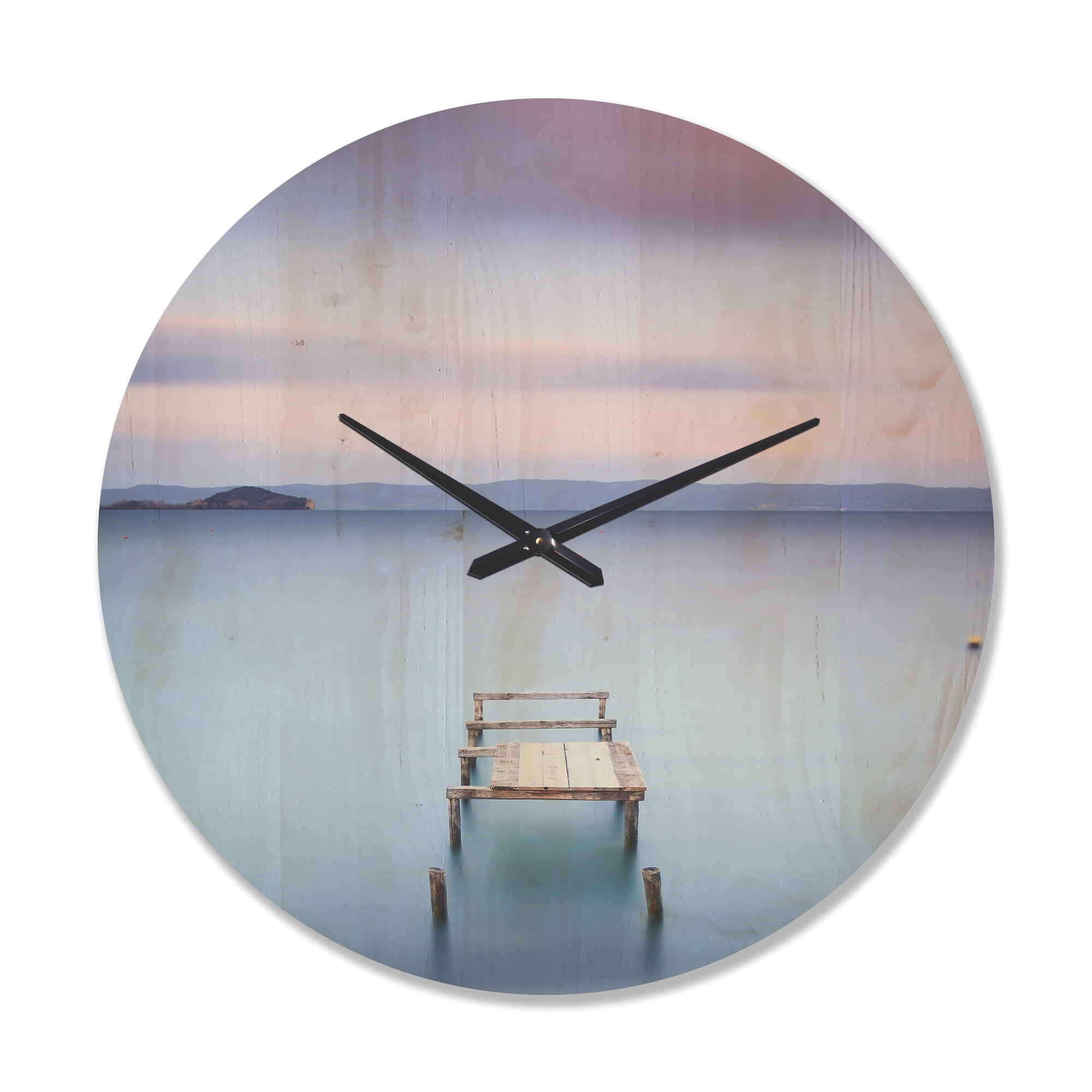 Designart 'Bright Purple Sky Over Lake' Modern Wood Wall Clock