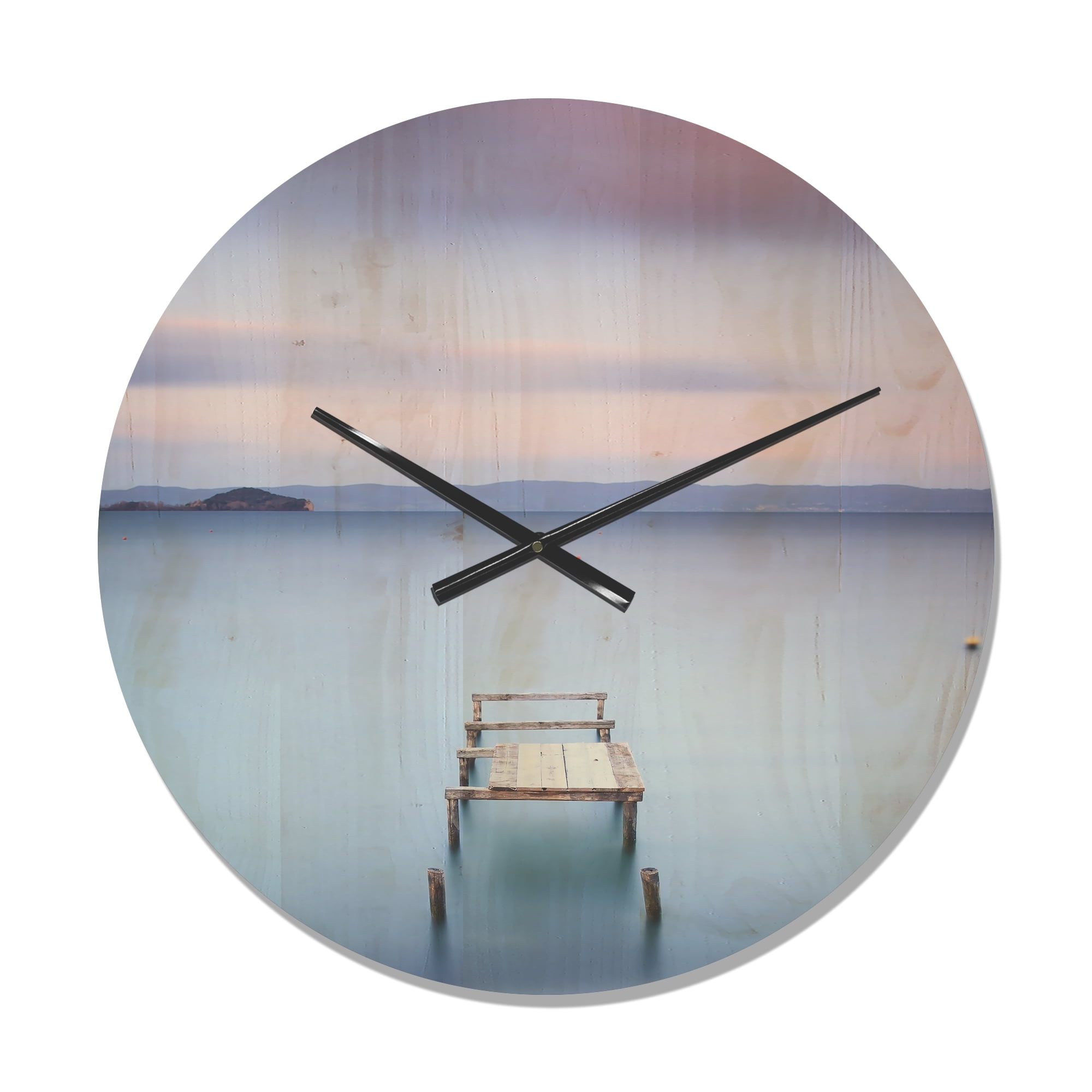 Designart 'Bright Purple Sky Over Lake' Modern Wood Wall Clock