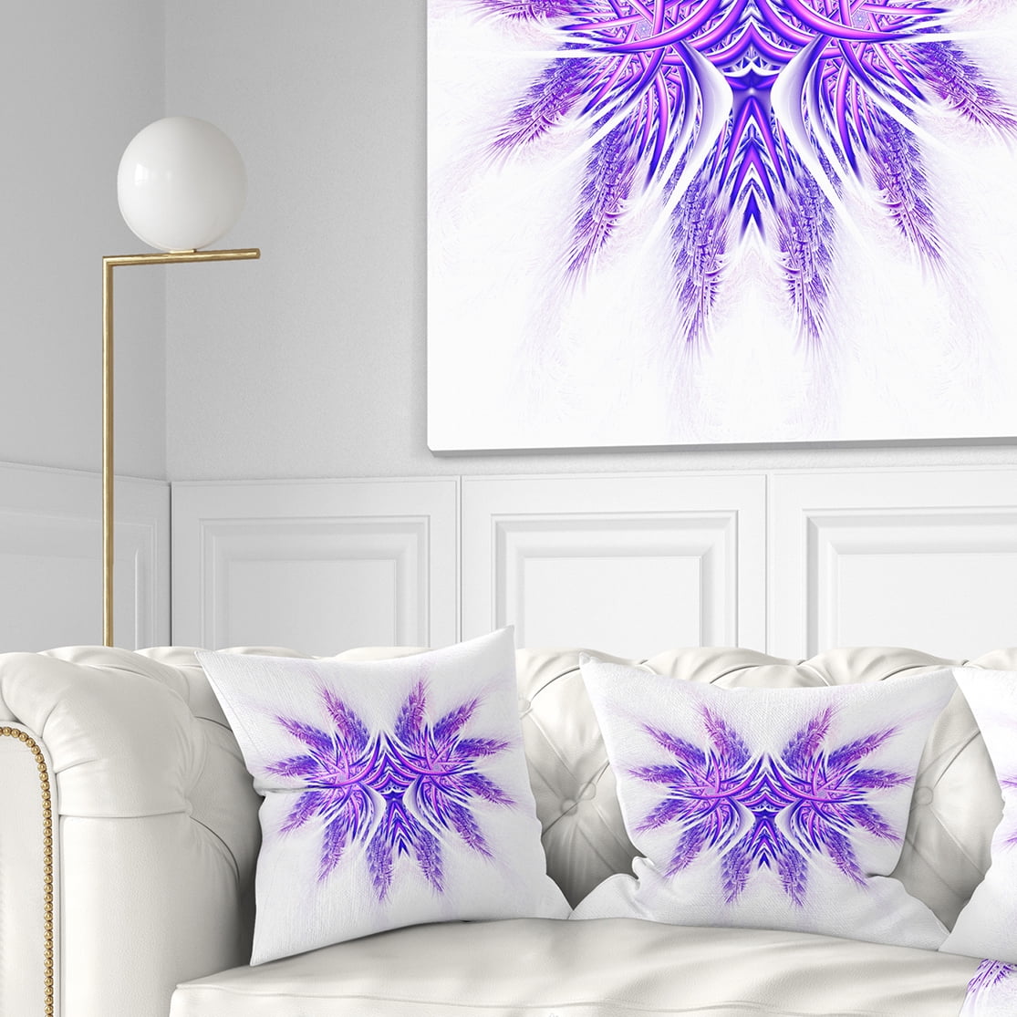 Designart Bright Purple Unique Fractal Flower - Abstract Throw Pillow - 16x16