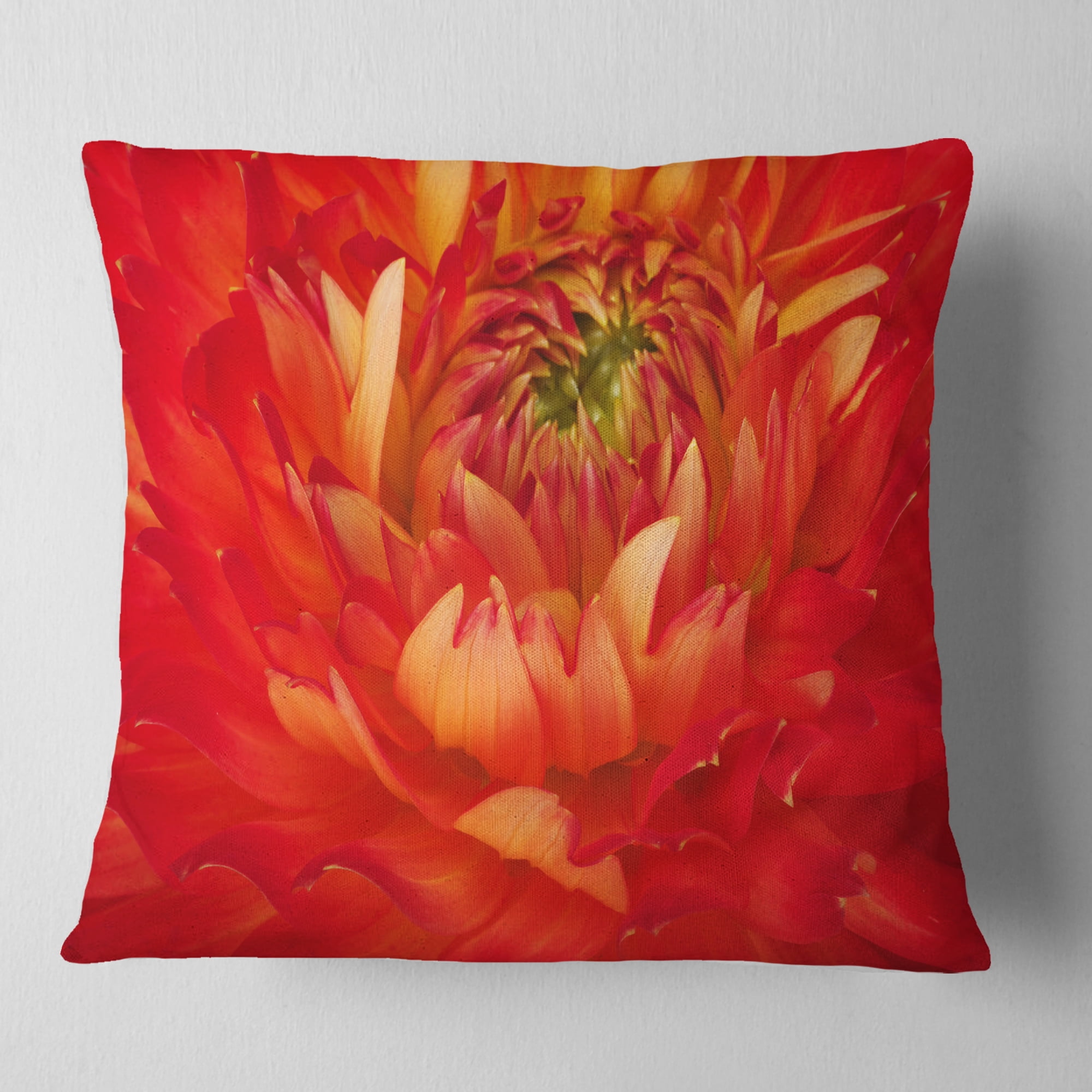 Designart Bright Red Close Up Flower Petals - Floral Throw Pillow - 18x18