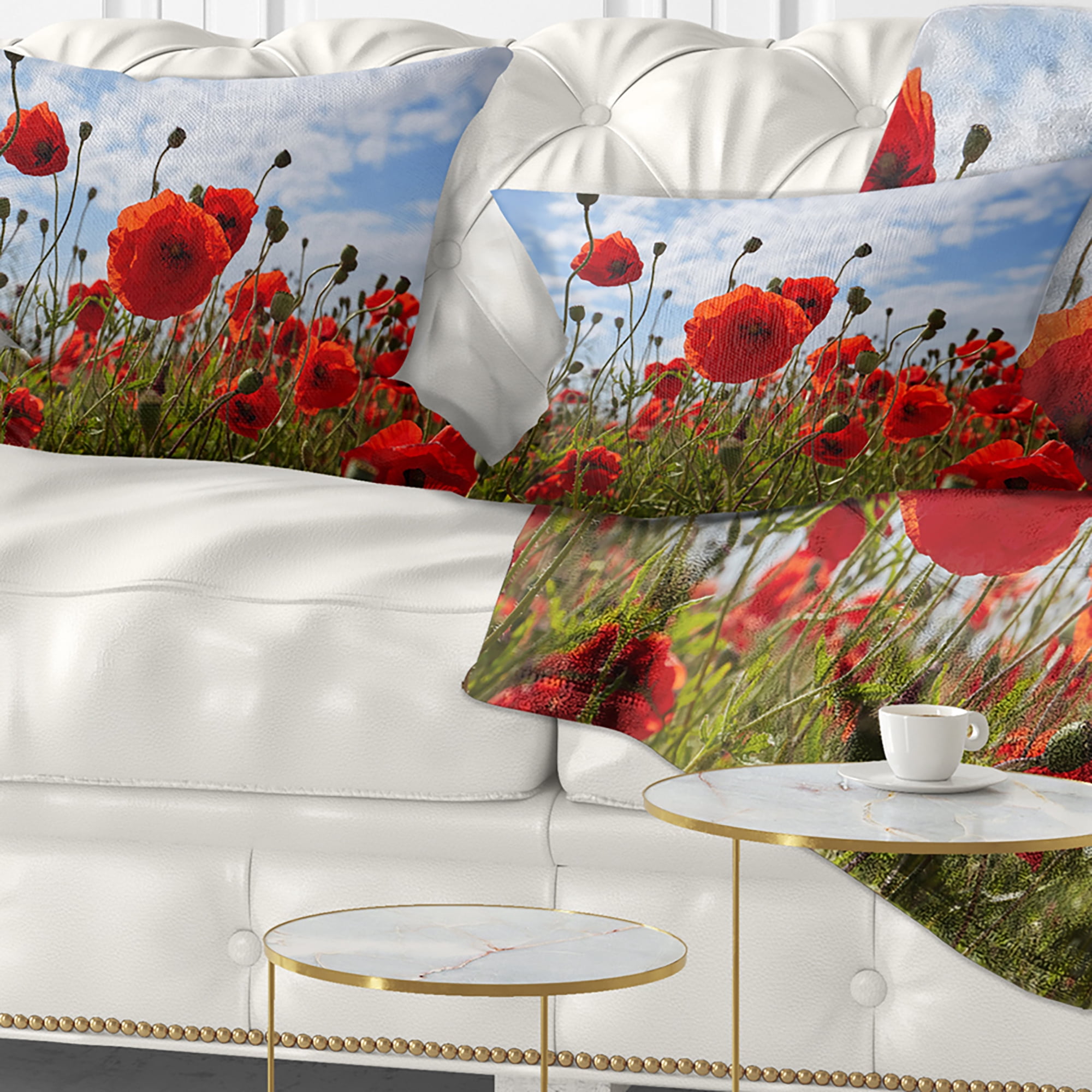 Designart Bright Red Poppy Flowers Photo - Flower Throw Pillow - 12x20