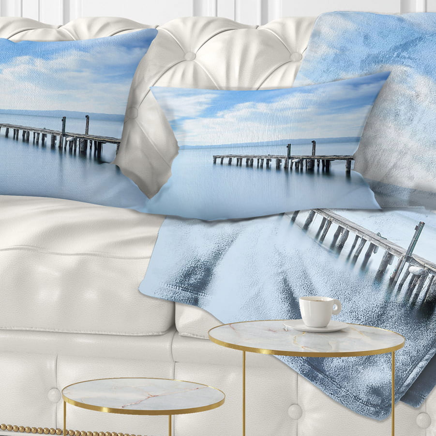 Designart Bright Sky and Blue Sea - Seascape Throw Pillow - 12x20