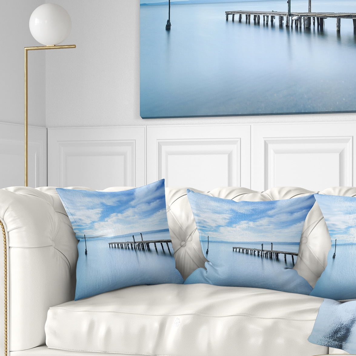 Designart Bright Sky and Blue Sea - Seascape Throw Pillow - 16x16