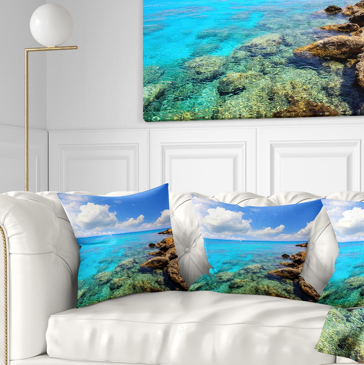 Designart Bright Summer Day in Sea - Seascape Throw Pillow - 16x16