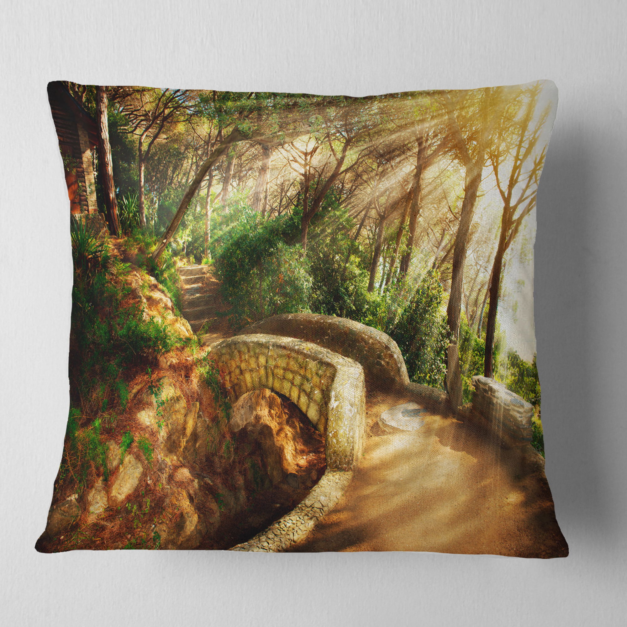 Designart Bright Sun in Mystical Park - Landscape Printed Throw Pillow - 16x16