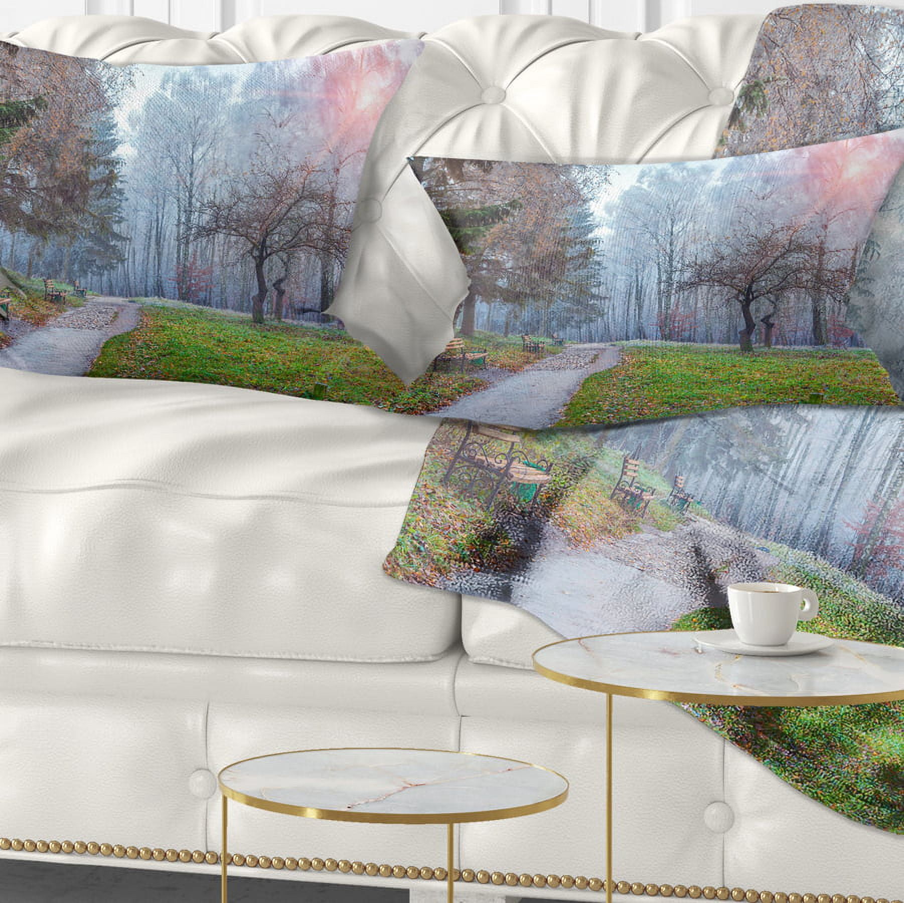 Designart Bright Sun over Autumn Trees - Landscape Printed Throw Pillow - 12x20