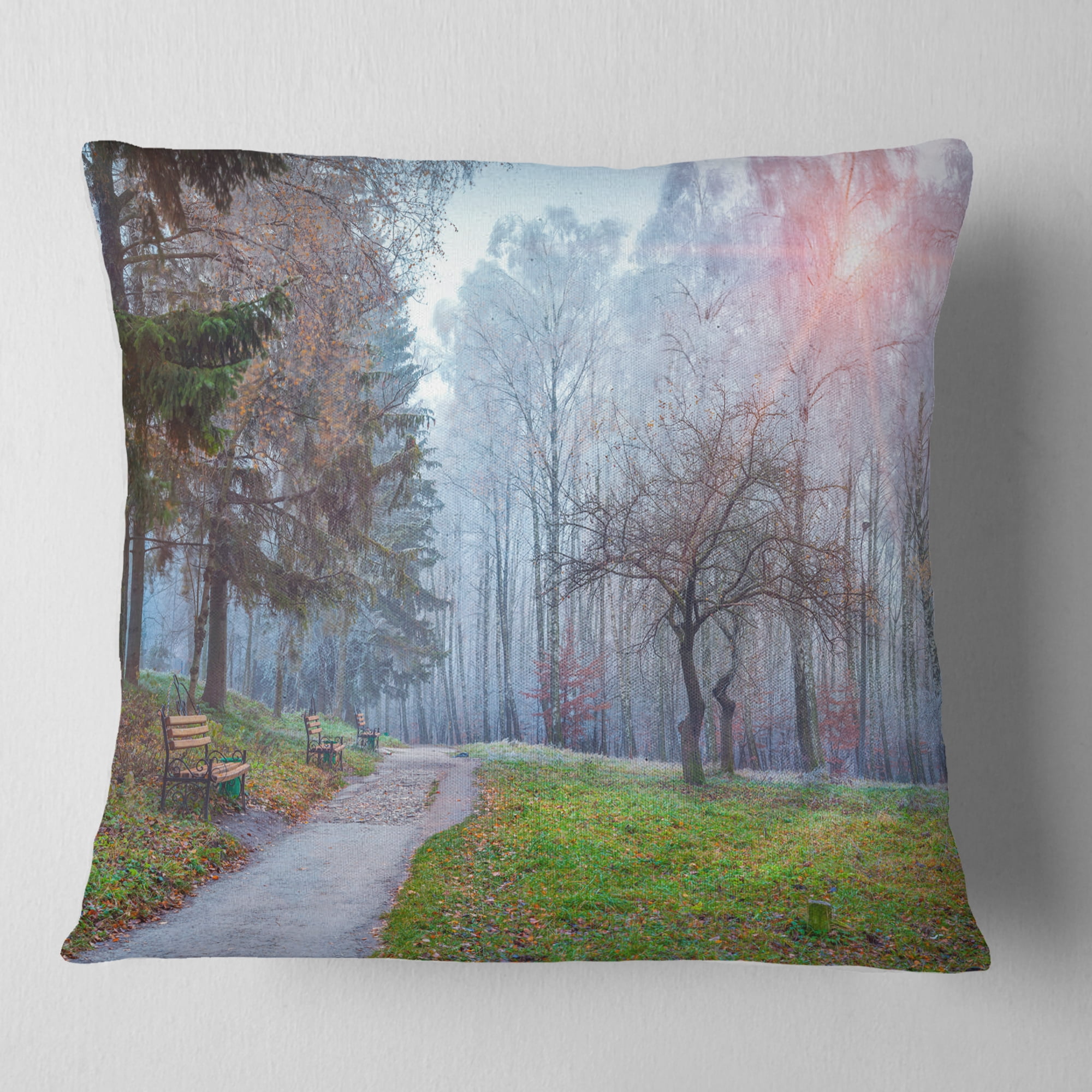 Designart Bright Sun over Autumn Trees - Landscape Printed Throw Pillow - 18x18