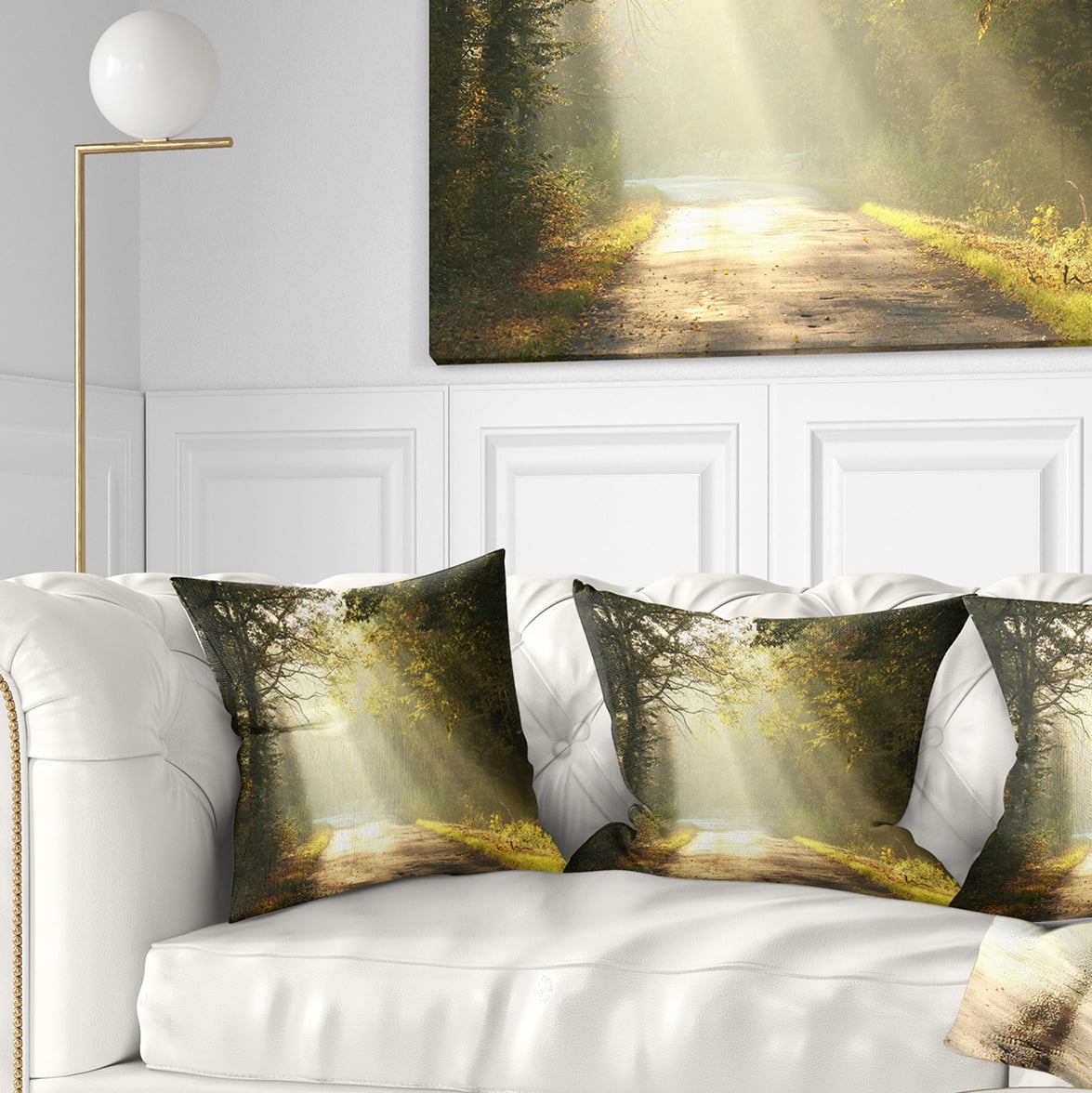 Designart Bright Sunbeams to Fall Forest - Landscape Photography Throw Pillow - 18x18
