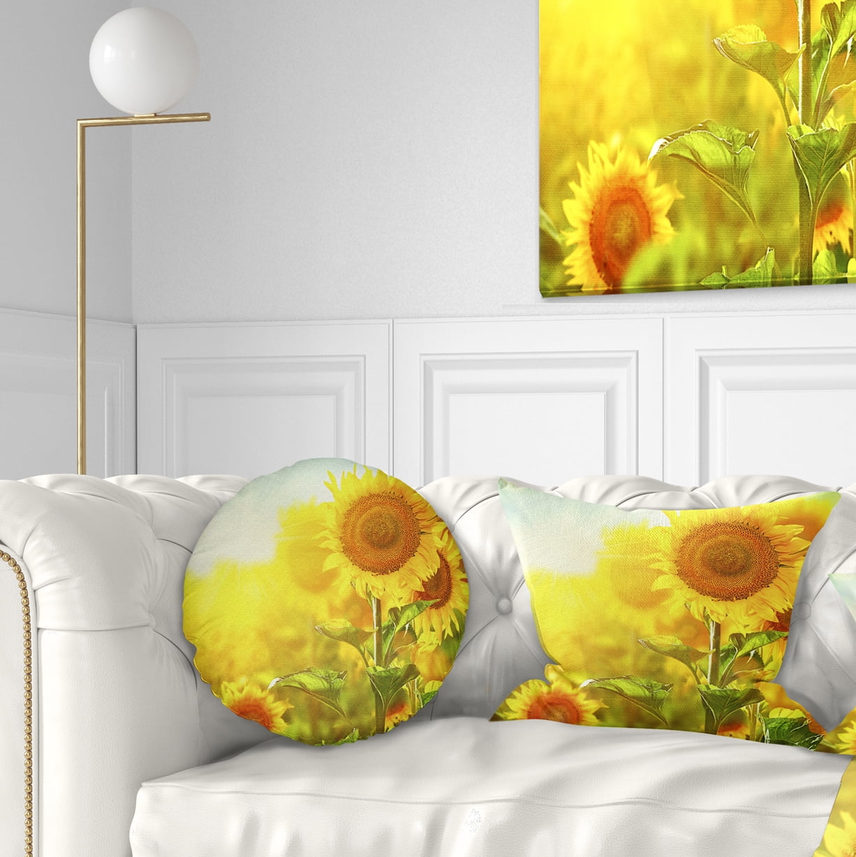 Designart Bright Sunflowers Blooming on Field - Animal Throw Pillow - 12x20