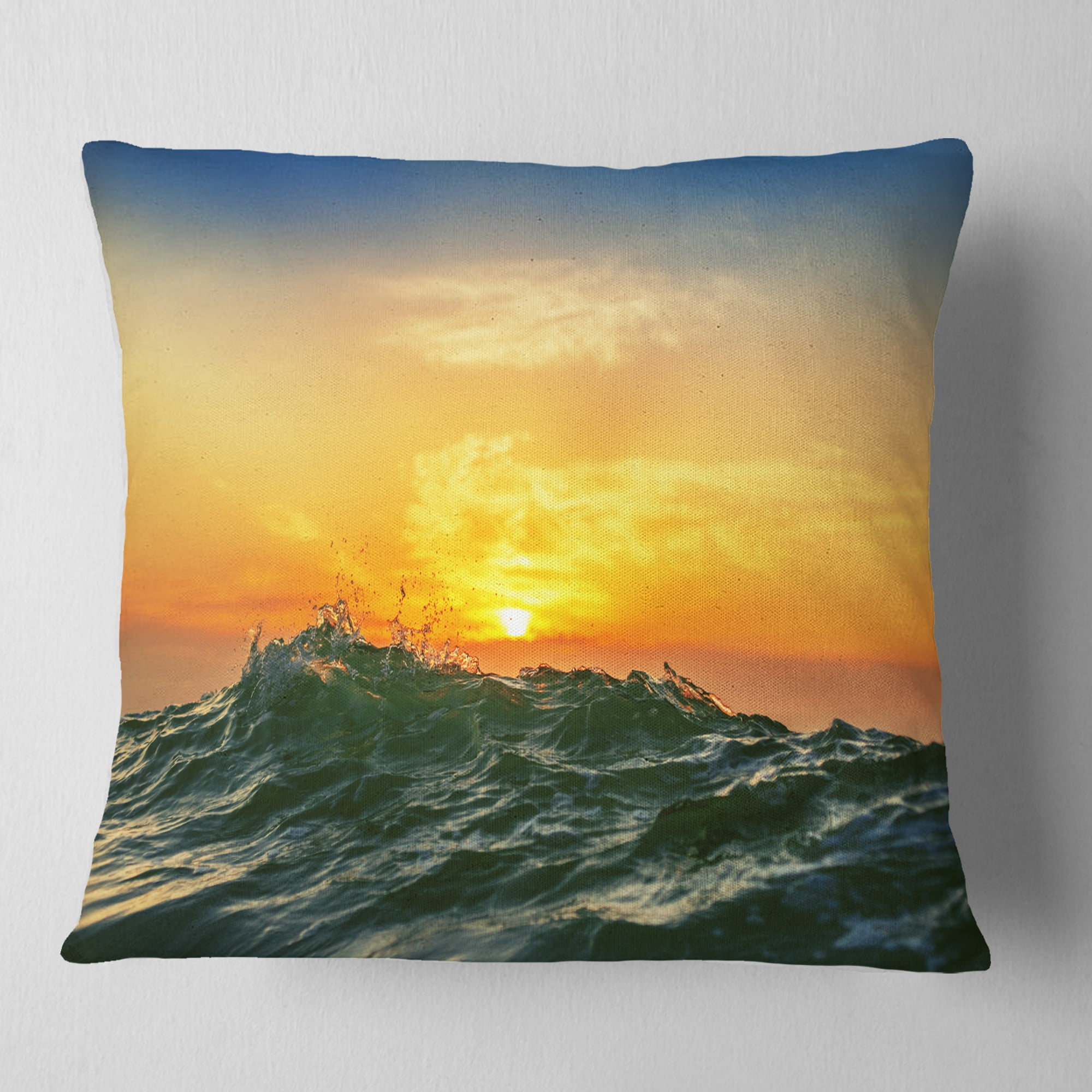 Designart Bright Sunlight and Glowing Waves - Beach Photo Throw Pillow - 16x16