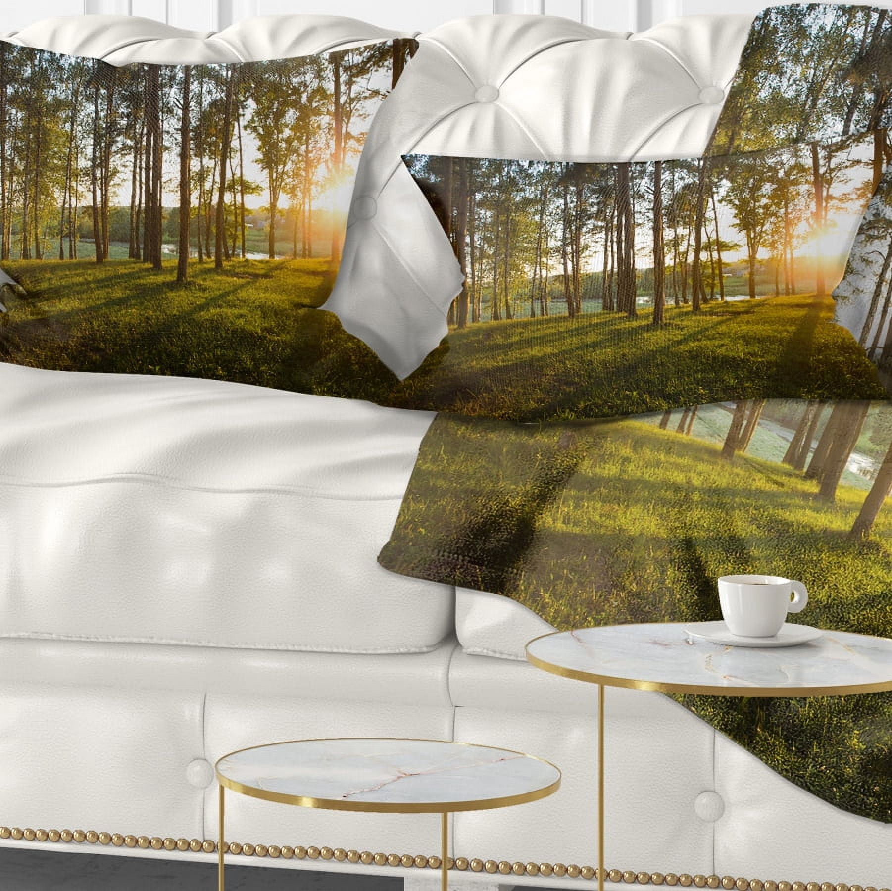 Designart Bright Sunlight in Dense Forest - Landscape Printed Throw Pillow - 12x20