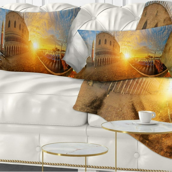 Designart Bright Sunrise in Italy Panorama - Cityscape Throw Pillow - 12x20