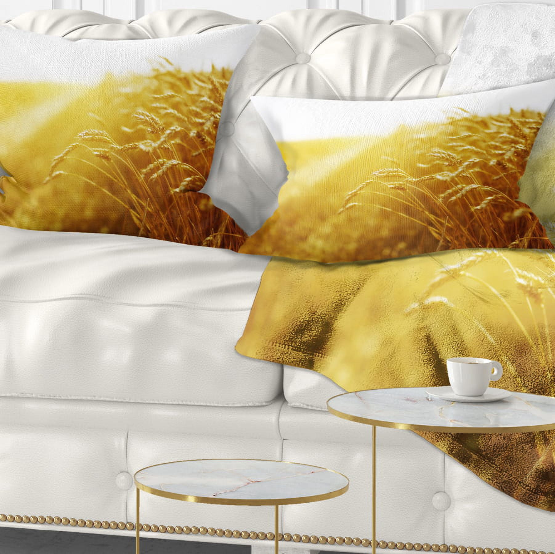 Designart Bright Sunset over Wheat Field - Landscape Printed Throw Pillow - 12x20