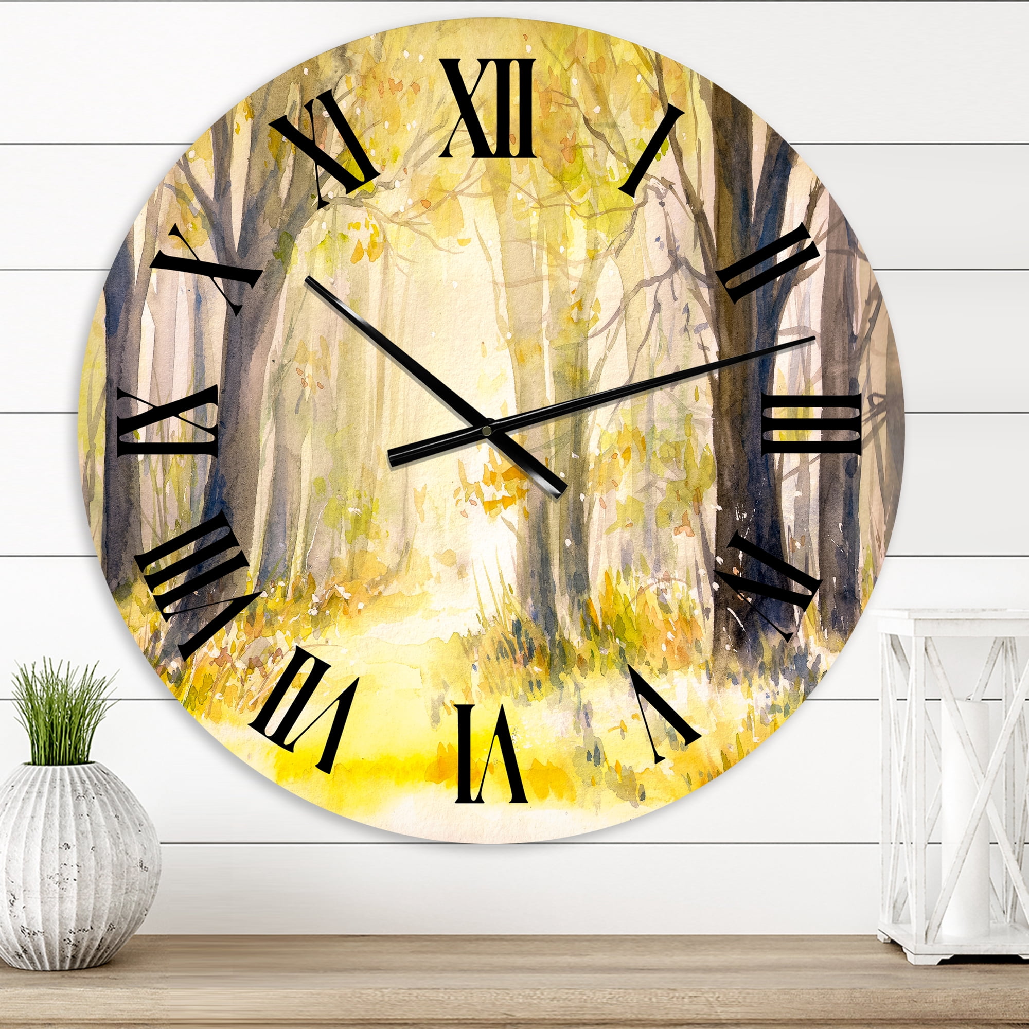 Designart 'Bright Sunshine Through The Forest Trees I' Traditional Wall Clock