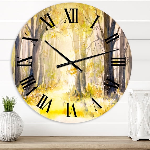 Designart 'Bright Sunshine Through The Forest Trees I' Traditional Wall Clock