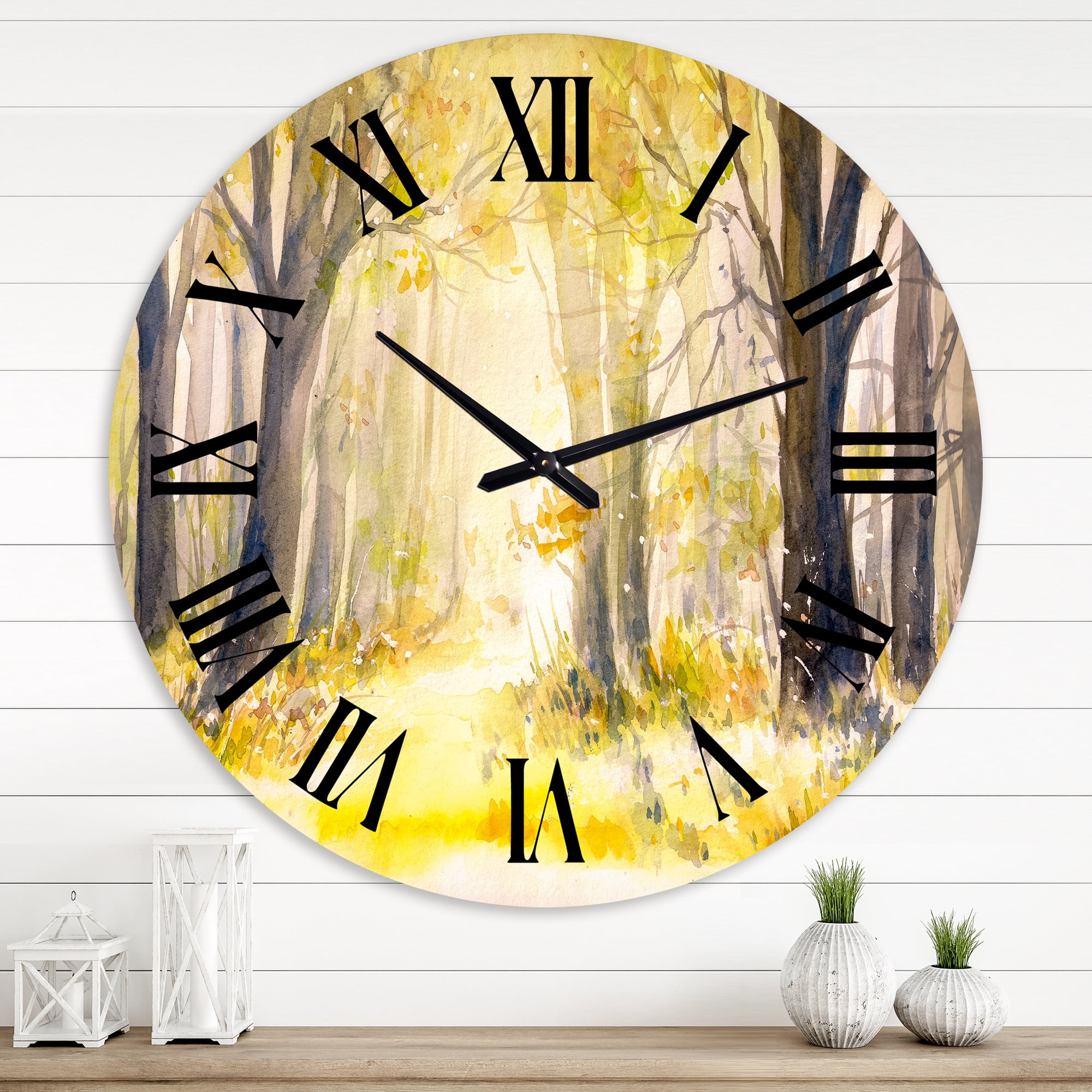Designart 'Bright Sunshine Through The Forest Trees I' Traditional Wall Clock
