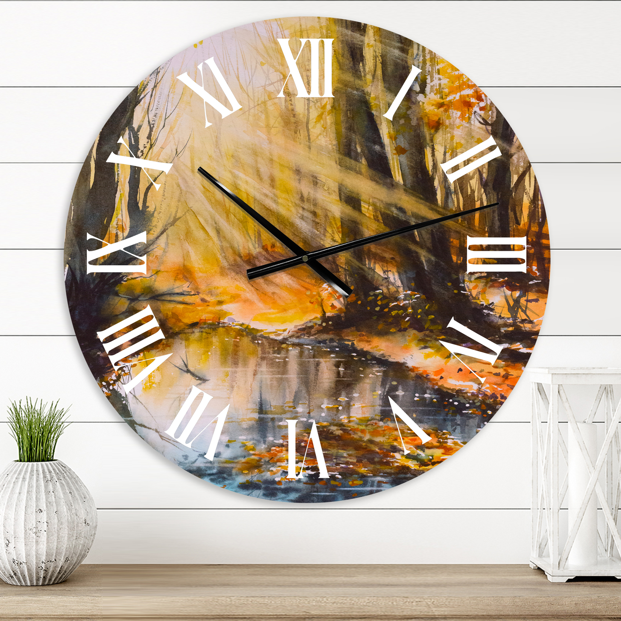 Designart 'Bright Sunshine Through The Forest Trees Iii' Lake House Wall Clock