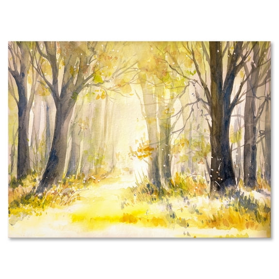 Designart ' Bright Sunshine Through The Yellow Forest Trees I ' Traditional Canvas Wall Art Print
