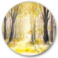 thumbnail image 1 of Designart 'Bright Sunshine Through The Yellow Forest Trees I' Traditional Circle Metal Wall Art 11x11 - Disc of 11, 1 of 5