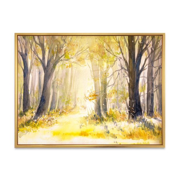 Designart 'Bright Sunshine Through The Yellow Forest Trees I' Traditional Framed Canvas Wall Art Print