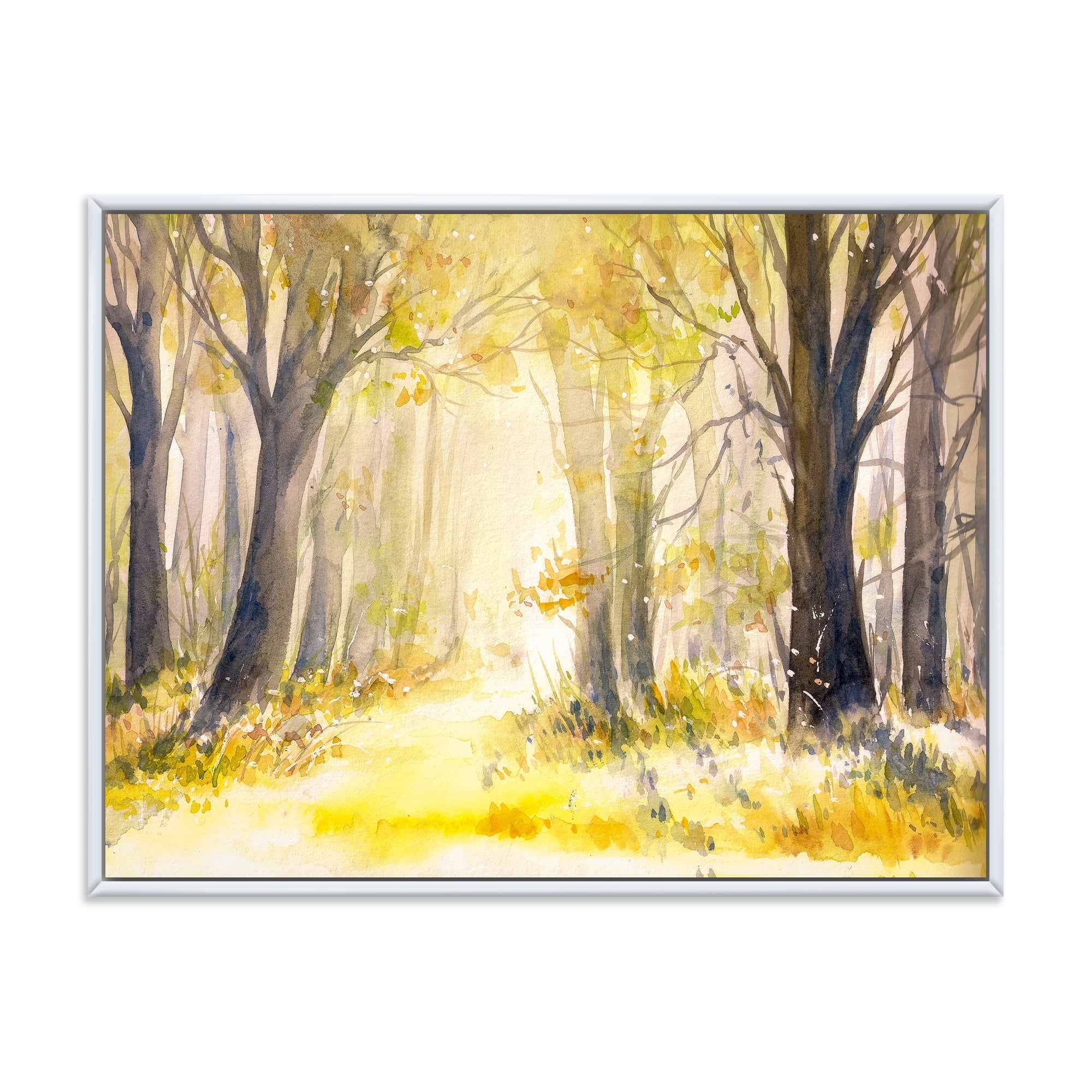 Designart 'Bright Sunshine Through The Yellow Forest Trees I' Traditional Framed Canvas Wall Art Print