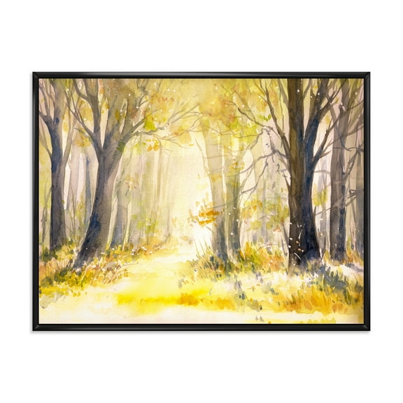 Designart 'Bright Sunshine Through The Yellow Forest Trees I' Traditional Framed Canvas Wall Art Print