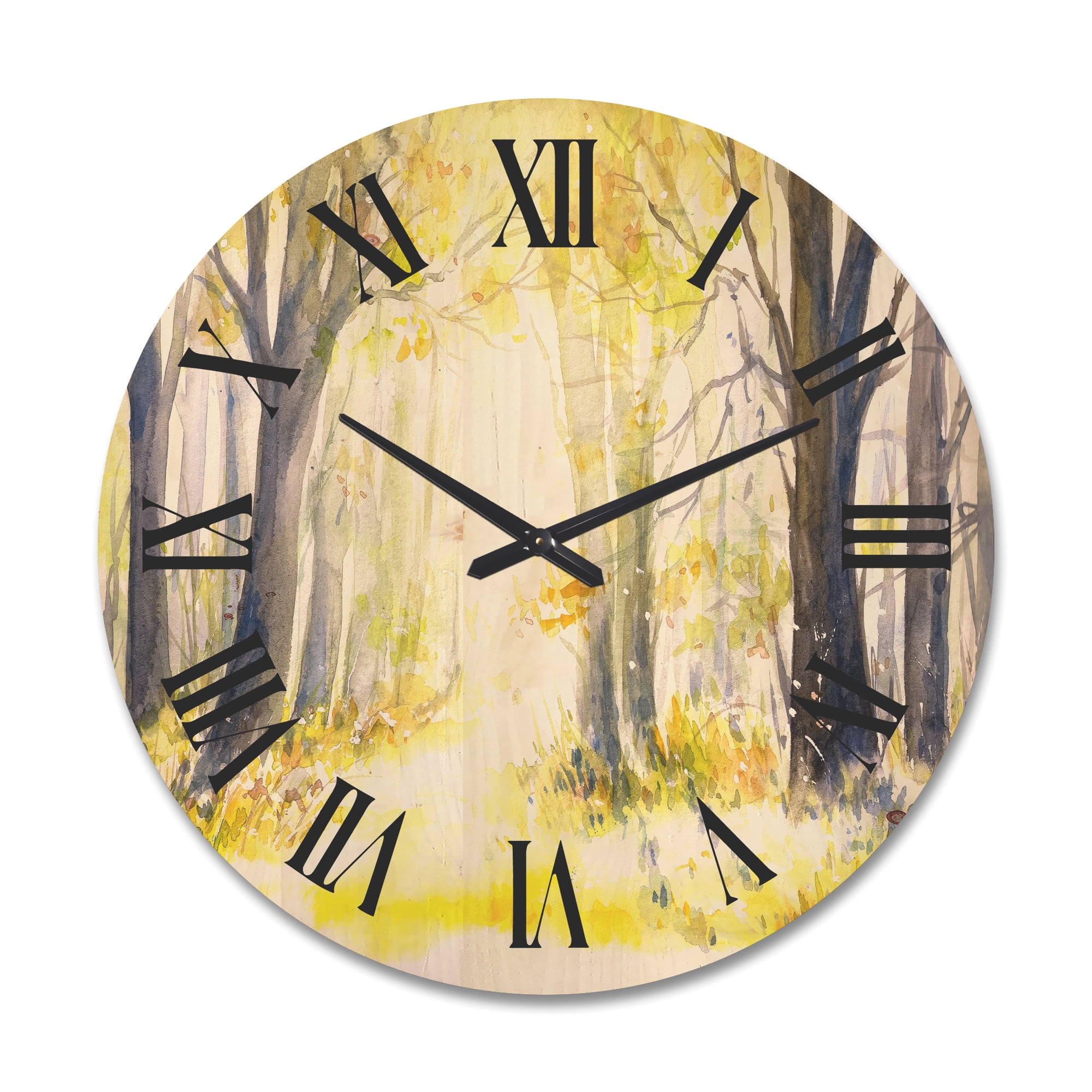 Designart 'Bright Sunshine Through The Yellow Forest Trees I' Traditional Wood Wall Clock