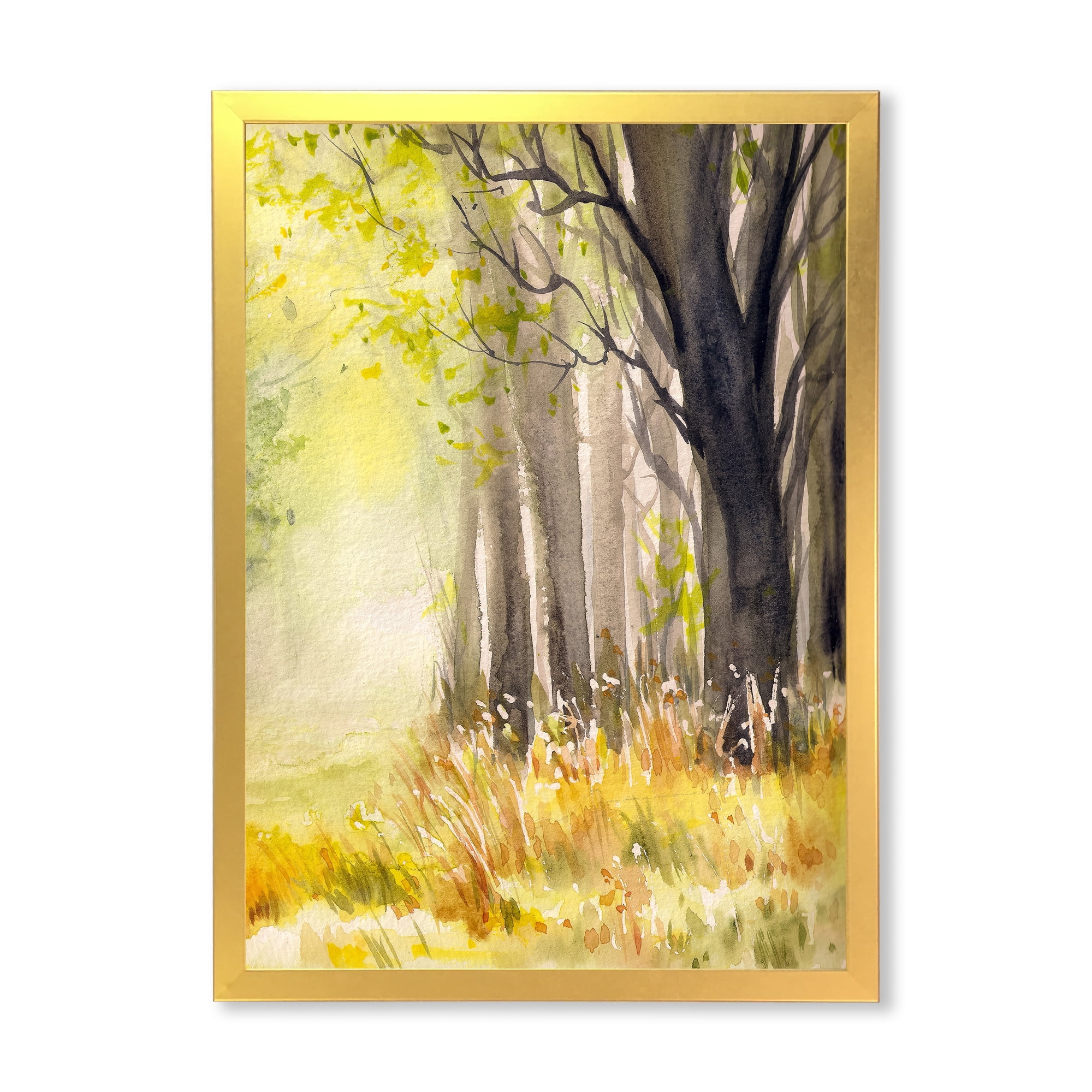 Designart 'Bright Sunshine Through The Yellow Forest Trees II' Traditional Framed Art Print