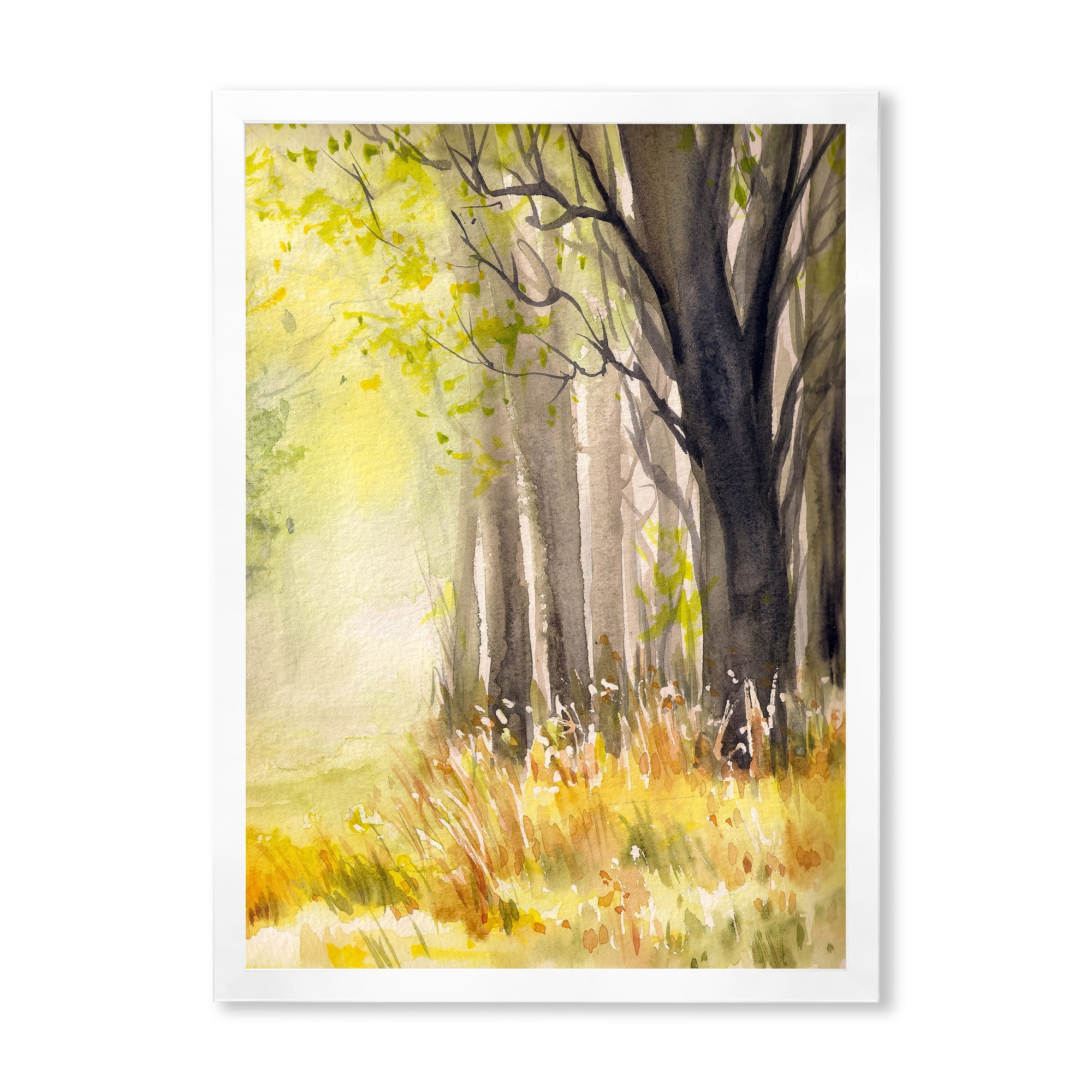 Designart 'Bright Sunshine Through The Yellow Forest Trees II' Traditional Framed Art Print